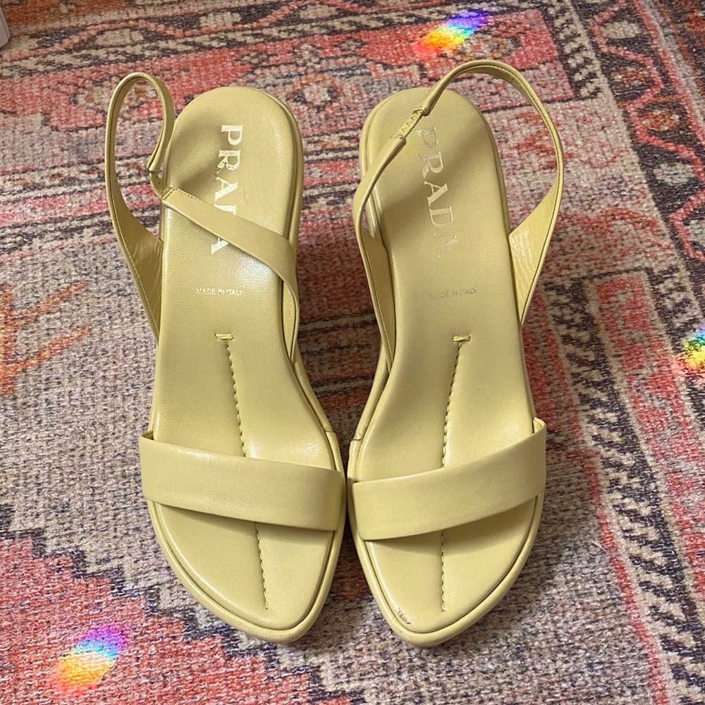 Prada yellow sling back wedge heel 8/38.5